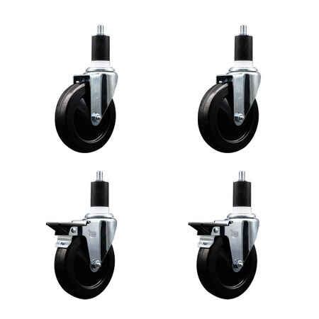 Service Caster 5'' Soft Rubber Wheel Swivel 1-1/2'' Expanding Stem Caster Set 2 Brakes, 4PK SCC-EX20S514-SRS-2-PLB-2-112